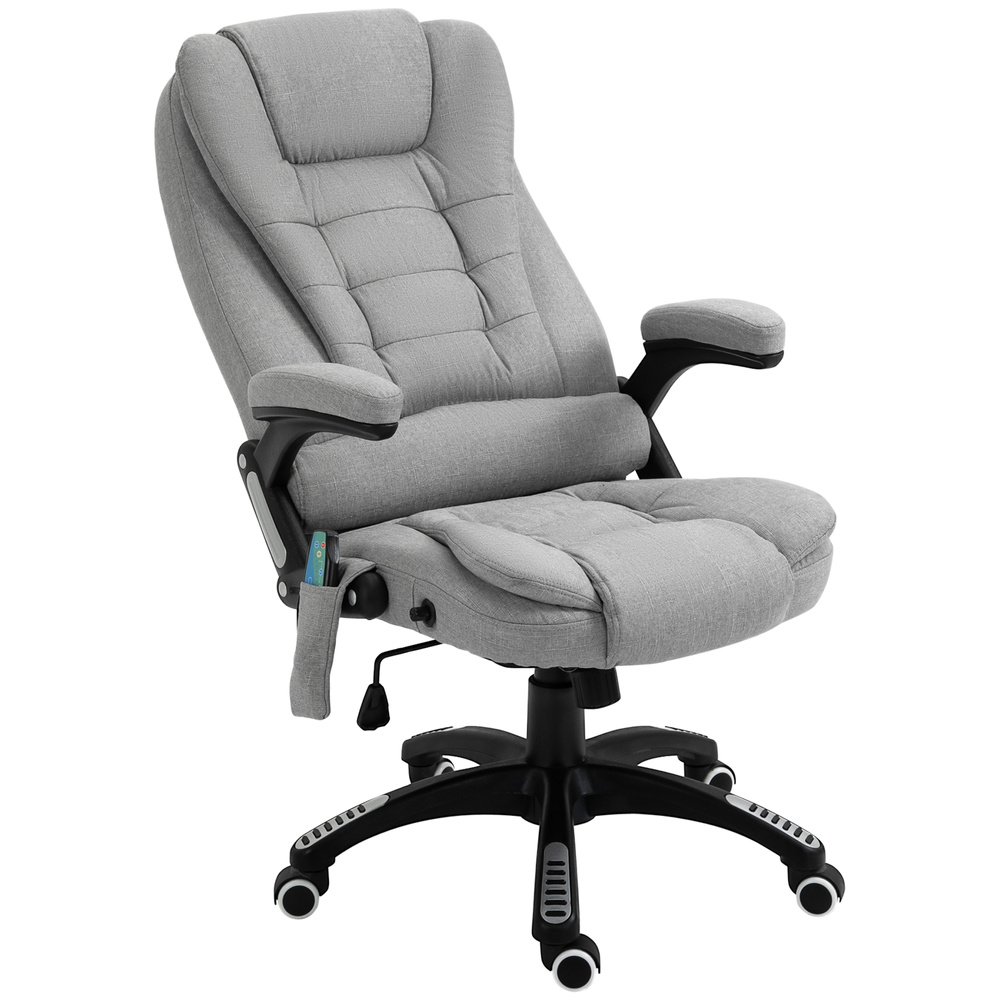 Vinsetto Office Chair, Ergonomic Fabric Desk Chair with 6-Point Massage and Back Heated, Arms, Lumbar Support, Light Grey