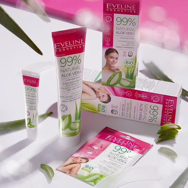 Eveline 99% Natural Aloe Vera Łagodny Krem do Depilacji Wrażliwej Skóry Rąk Nóg i Bikini 125ml