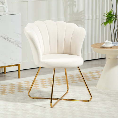 HOMCOM Velvet-Feel Lotus Petal Accent Chair - Cream