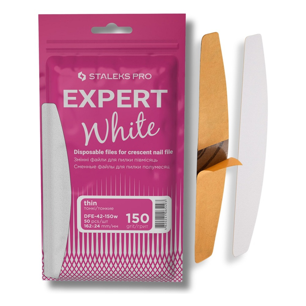 Staleks Pro Expert White Disposable Crescent Nail File Refills 150 Grit DFE-42-150w 50pcs