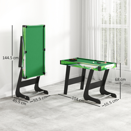 SPORTNOW 104cm Folding Mini Pool Table Set with 2 Cues, 16 Balls, Chalk, Triangle, Brush, Green