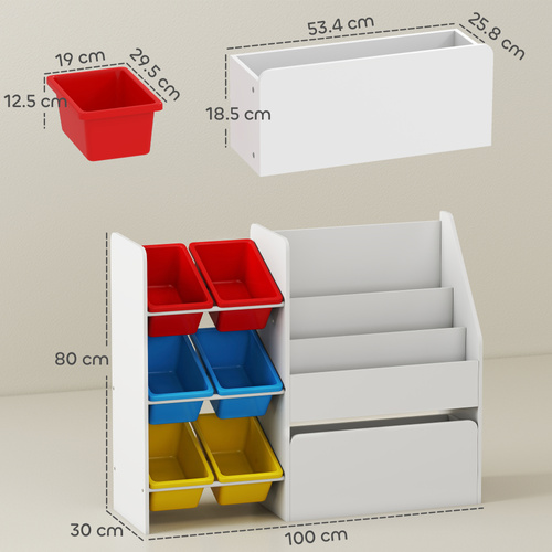 AIYAPLAY Toy Storage Unit, 3-Tier Toy Organiser Shelf with 6 Removable Storage Bins for Bedroom, Nursery, Multicoloured