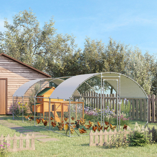 PawHut Walk In Chicken Run Galvanised Chicken Coop Hen Poultry House Cage Pet Playpen Garden with Water-Resist Covers