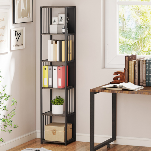 HOMCOM 5-Tier Bookshelf with Steel Frame - Grey
