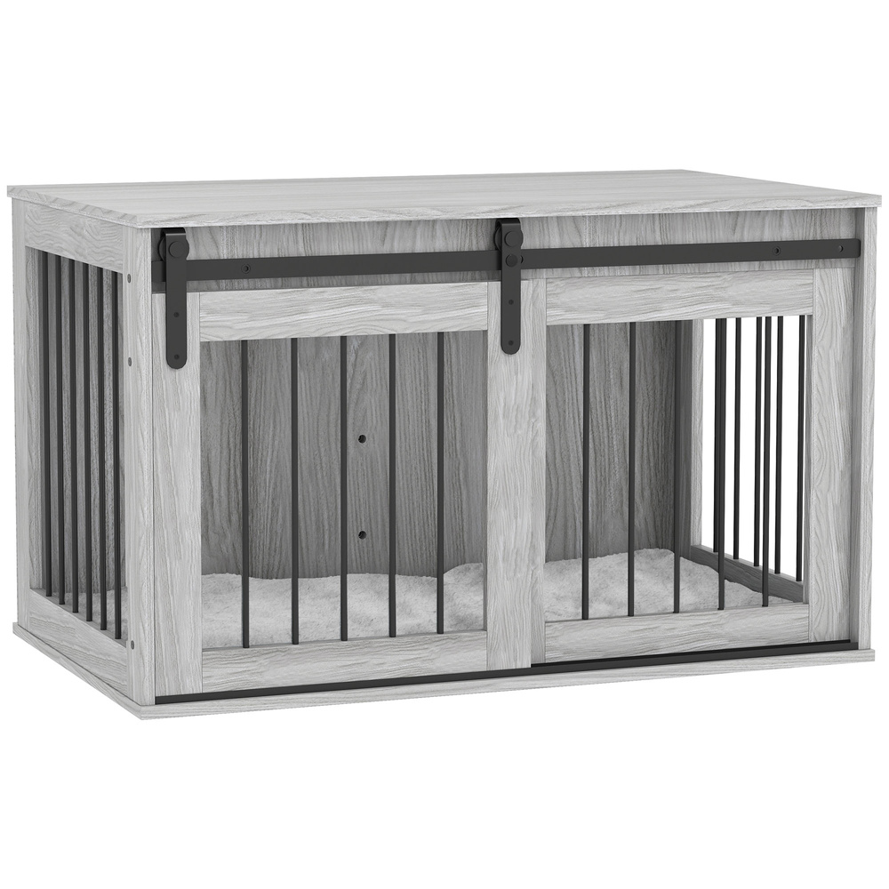PawHut 98cm Dog Crate Furniture with Removable Cushion for Large Dogs - Grey