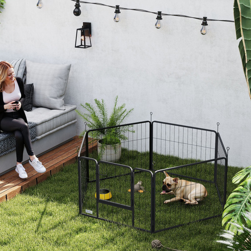 PawHut 6 Panels Dog Playpen, Portable Detachable Puppy Pen with Door, for Small Dogs, 60cm High, Grey