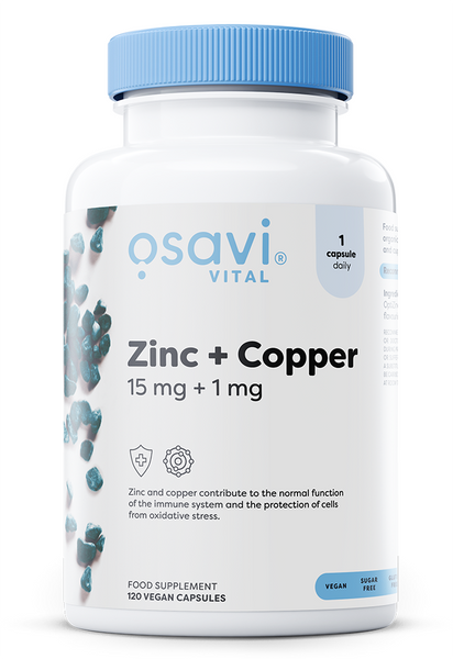 Osavi Zinc + Copper, 15mg + 1mg For Immune Support and Healthy Skin 120 Vegan Capsules
