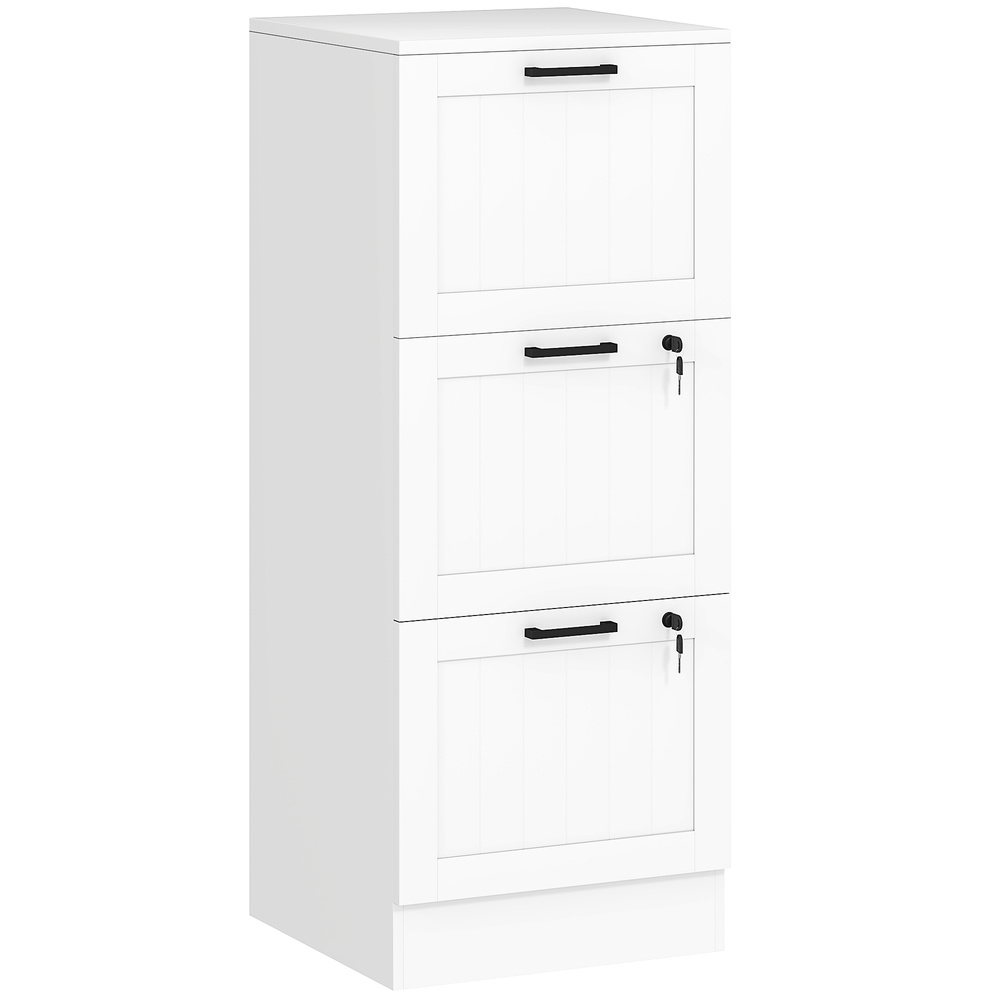 HOMCOM 3 Drawer Filing Cabinet with Lock, Office Storage Cabinet with Adjustable Hanging Bars for A4 Letter Size Files, White