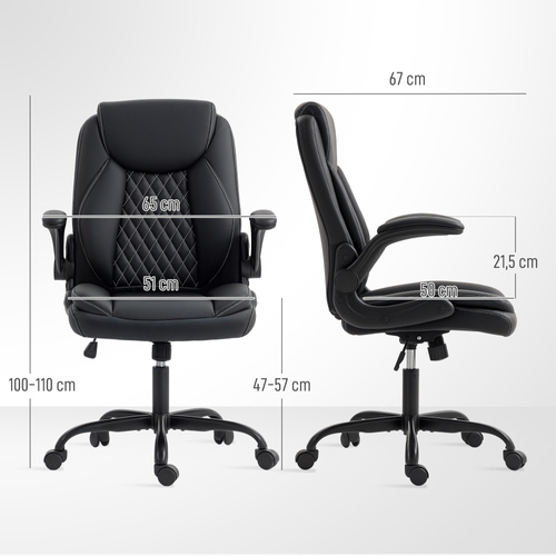 HOMCOM Faux Leather Office Chair. with Flip-Up Armrests - Black