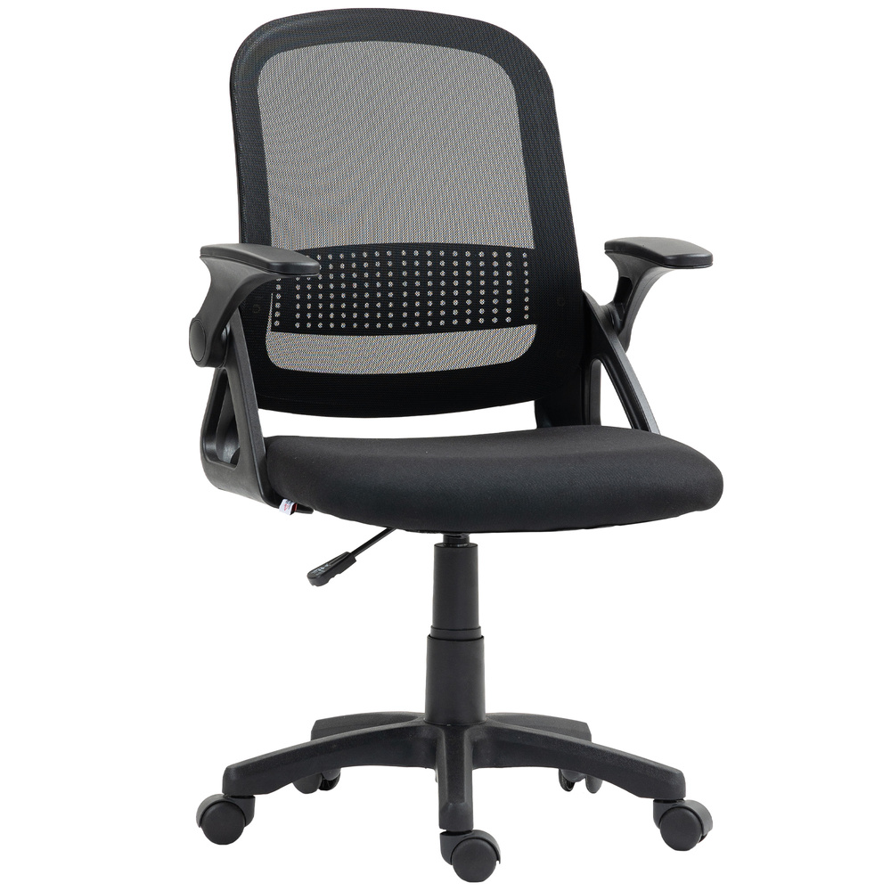 HOMCOM Breathable Mesh Office Chair, Ergonomic Swivel Computer Chair with Flip-up Armrests, Lumbar Back Support for Home/Office, Black