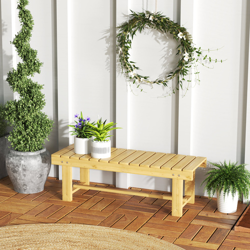 Outsunny 1 Piece 2-seater Outdoor Indoor Wooden Garden Bench Fir Patio Loveseat, 110L x 38W x 35Hcm, Natural