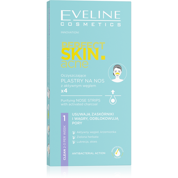 Eveline Perfect Skin Acne Oczyszczające Plastry na Nos z Aktywnym Węglem dla Skóry Problematycznej 4 Sztuki