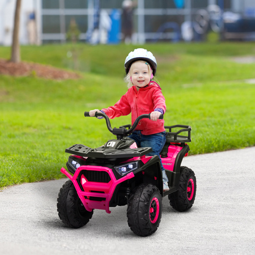 AIYAPLAY 12V Kids Electric Ride on ATV, Battery-Powered Quad Bike w/ Spring Suspension, Forward Backward, Storage Basket, Pink