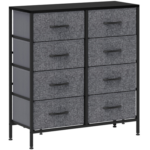 HOMCOM Fabric Chest of Drawers, Industrial Bedroom Dresser with 8 Fabric Drawers, Steel Frame and Wooden Top for Nursery, Living Room, Hallway, Black