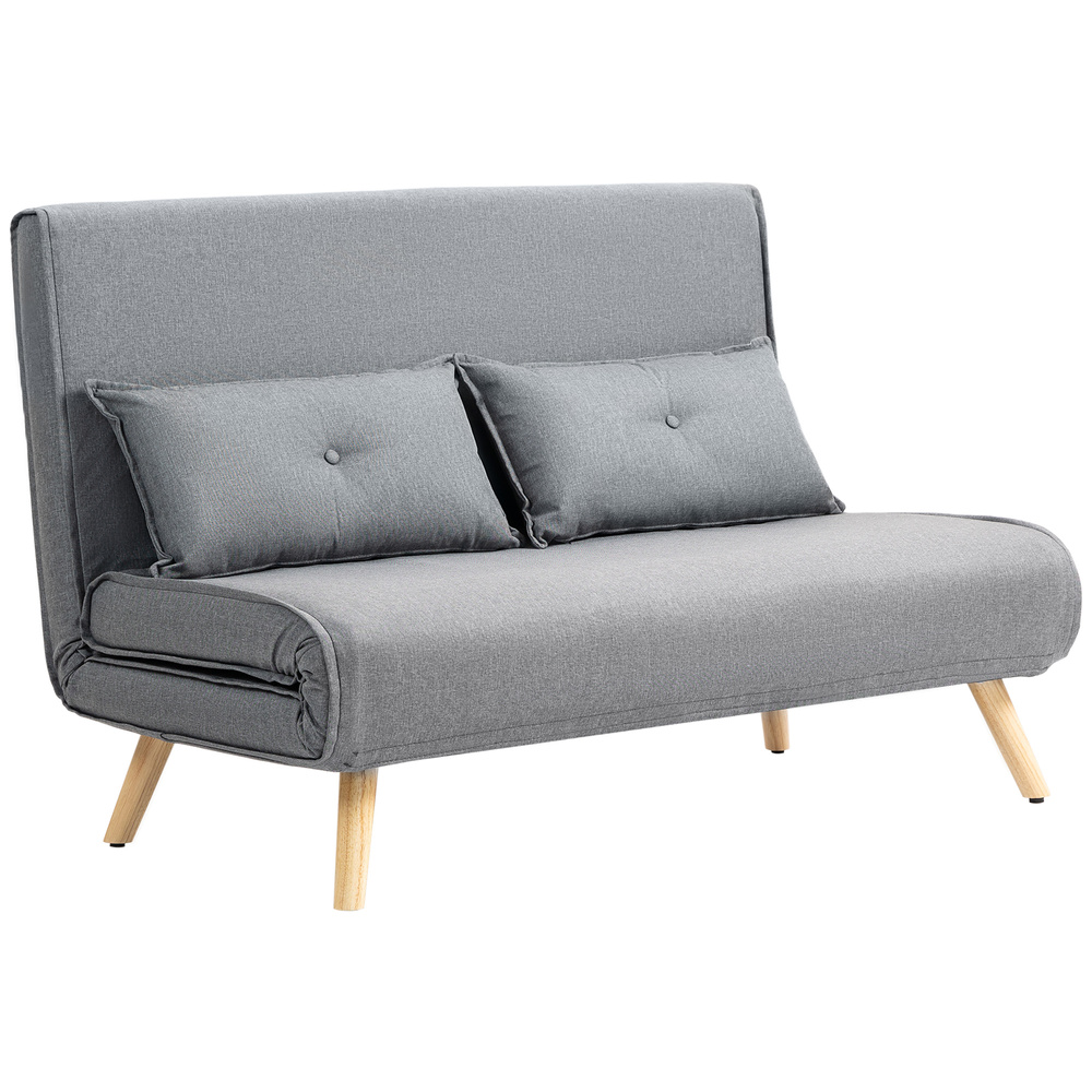 HOMCOM Two-Seater Linen-Look Sofa Bed - Grey