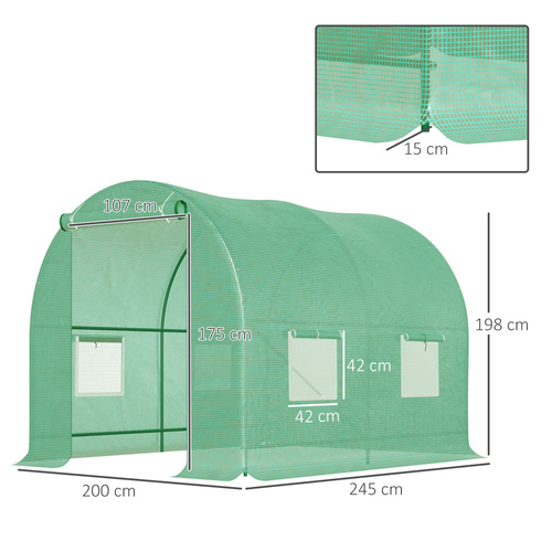Outsunny 245 x 200cm Polytunnel Greenhouse - Green