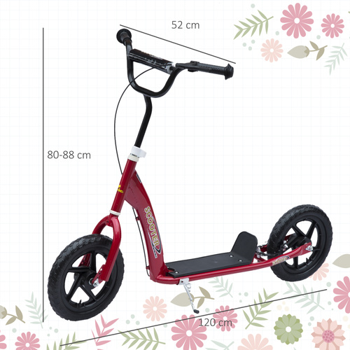HOMCOM Kids Scooter Kick Scooter, with 12" EVA Tyres, Rear Brake, Big Wheels Scooter for 5-12 Years , Red