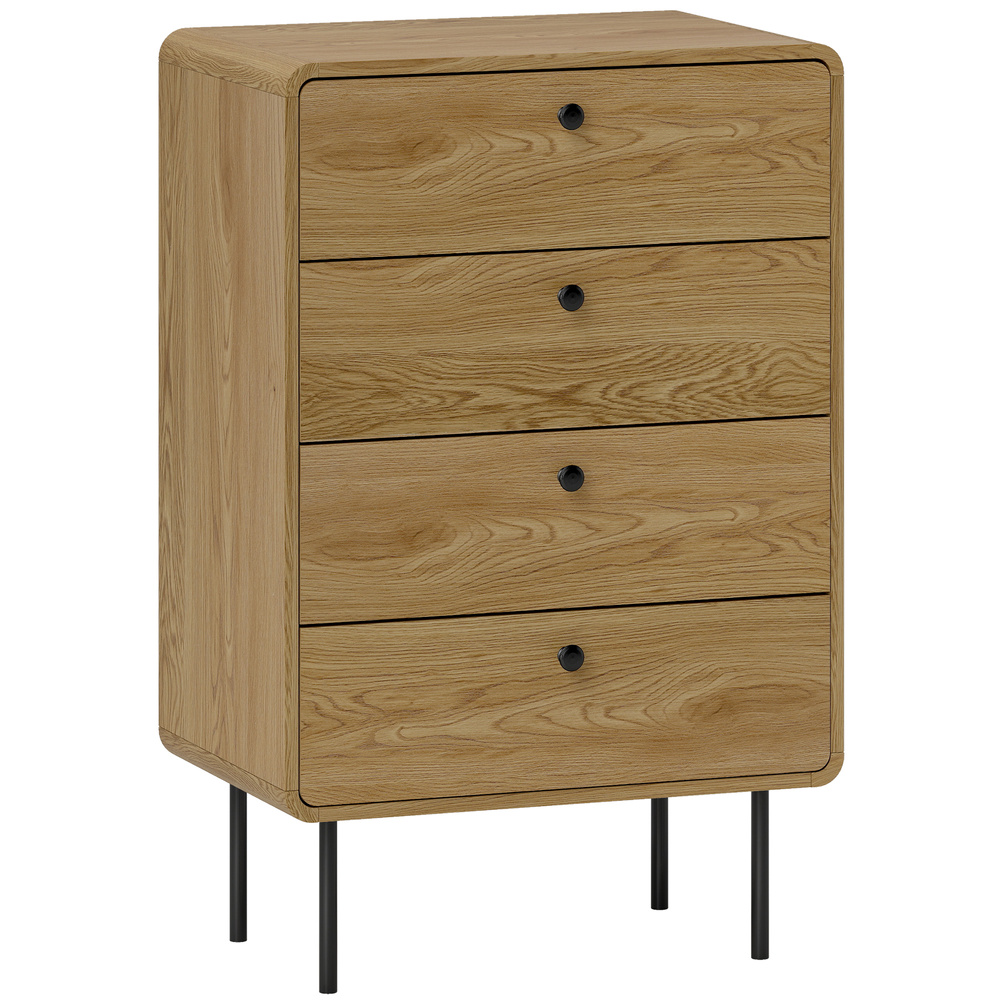 HOMCOM Modern Chest of Drawers with 4 Drawers - Oak
