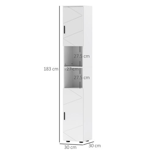 kleankin Line Embossed Tall Bathroom Storage Cabinet - White