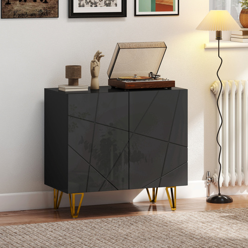 HOMCOM Modern Luxe High Gloss Sideboard, with Hairpin Legs - Black