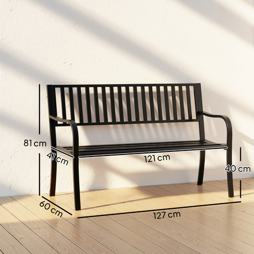 Outsunny Metal Garden Bench Loveseat with Slatted Seat, Black
