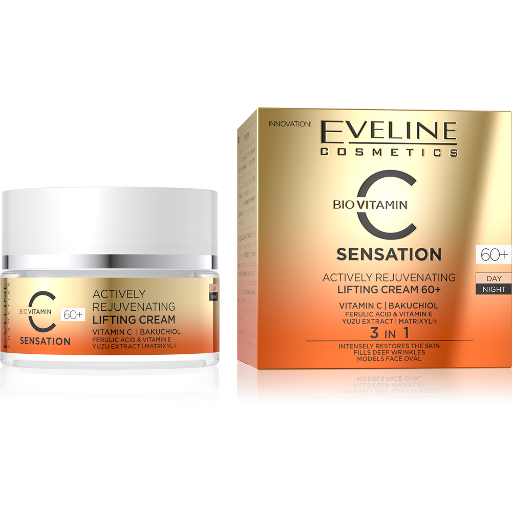 Eveline Vitamin C Sensation Intensywnie Ujędrniający Krem Wypełniający Zmarszczki na Dzień i na Noc 60+ 50ml