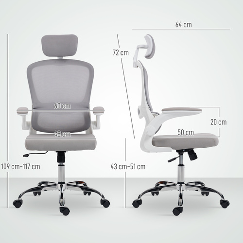 HOMCOM Mesh Back Office Chair, with Lumbar Support - Grey