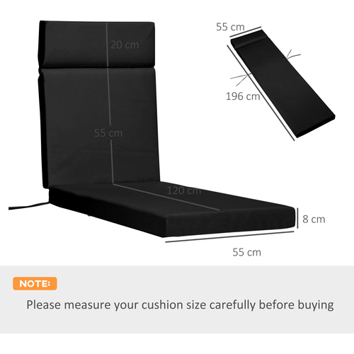 Outsunny Set of 2 Sun Lounger Cushions, Replacement Cushions for Rattan Furniture with Ties, 196 x 55 cm, Cushion ONLY, Black