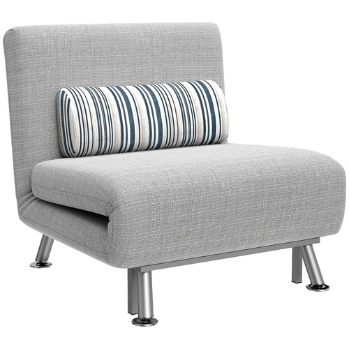 HOMCOM Single Sofa Bed, 1 Person Sleeper Foldable Lounge with Pillow, Light Grey