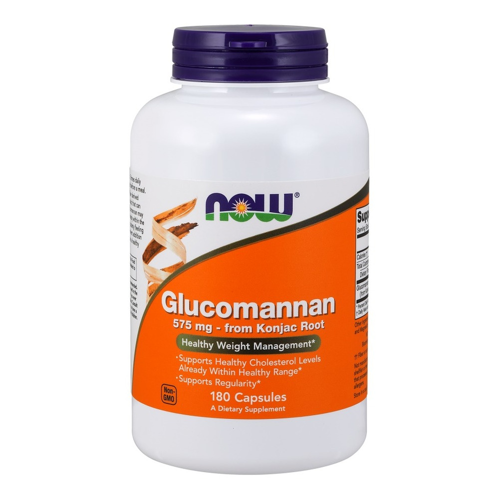 NOW Foods Glukomannan z Korzenia Konjac 575mg na Prawidłowy Poziom Cholesterolu i Regularność 180 Kapsułek