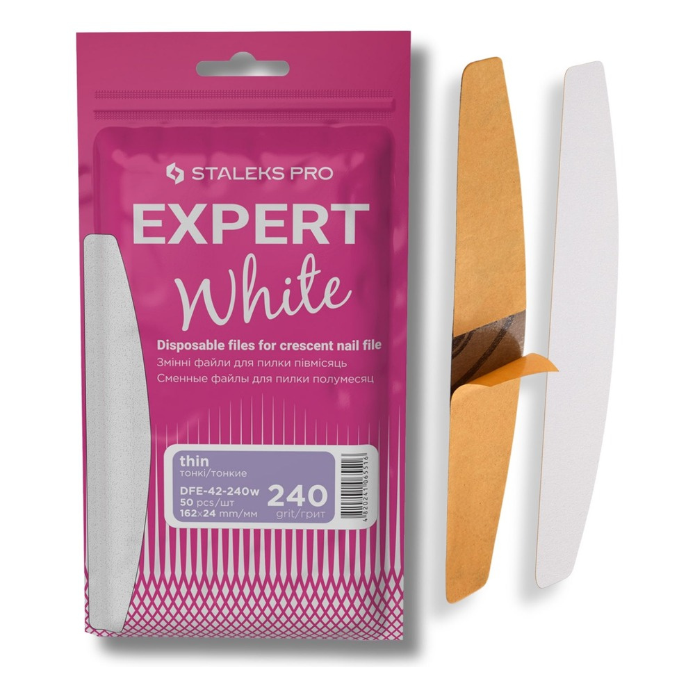 Staleks Pro Expert 42 White Disposable Crescent Nail File Refills 240 Grit  DFE-42-240w 50pcs