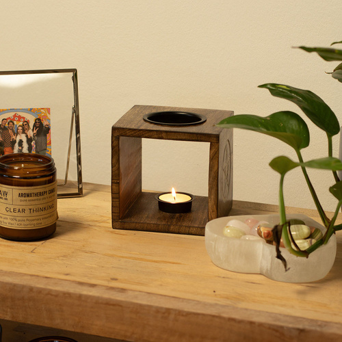Large Square Mango Wood Oil Burner - Tree of Life