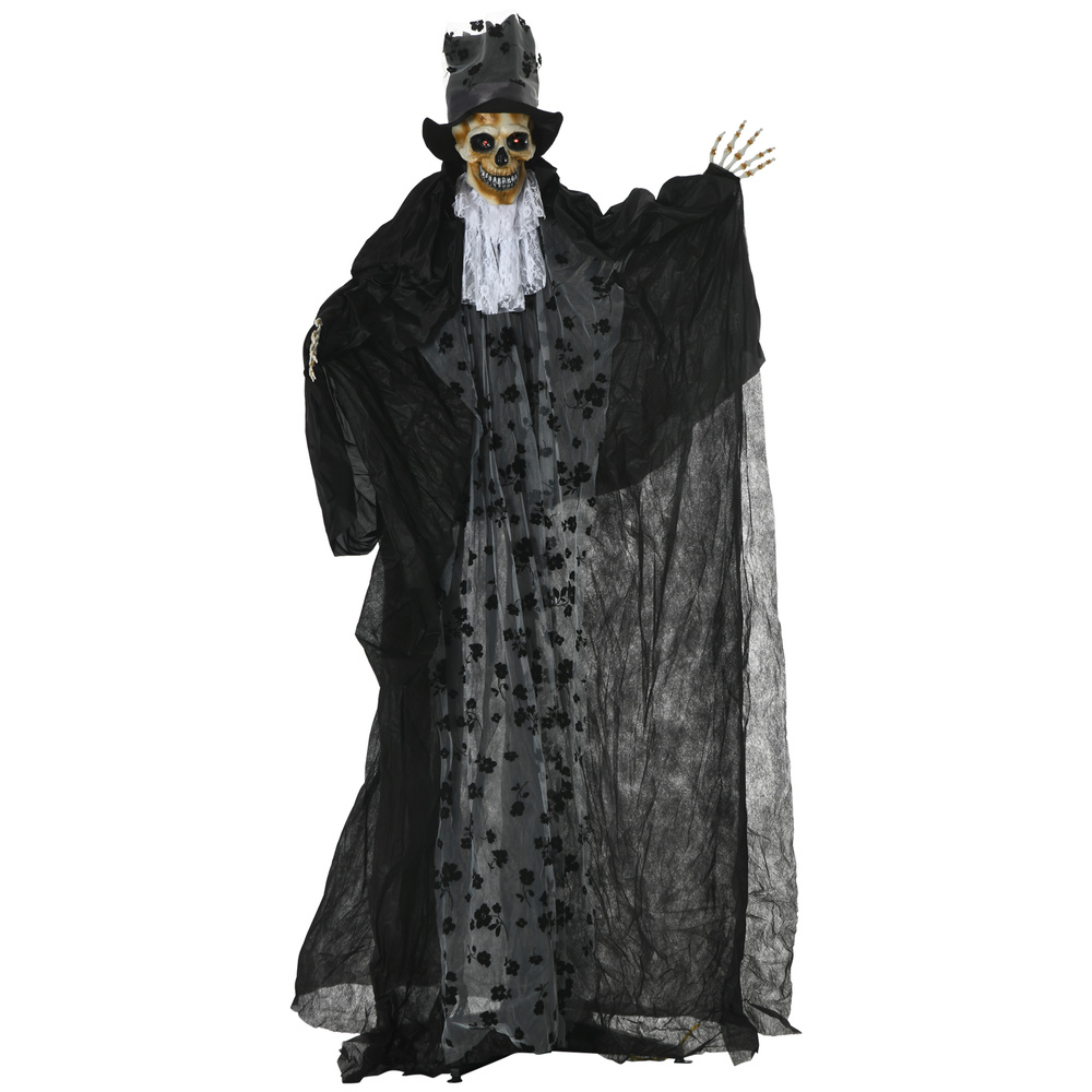 Outsunny 189cm Life Size Outdoor Halloween Decorations Ghost Bridegroom, Animated Prop Animatronic Decor with Sound and Motion Activated, Light Up Eyes, Howling Sound