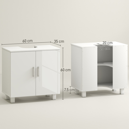HOMCOM Bathroom Under Sink Cabinet for Basin without or with Pedestal - High Gloss White