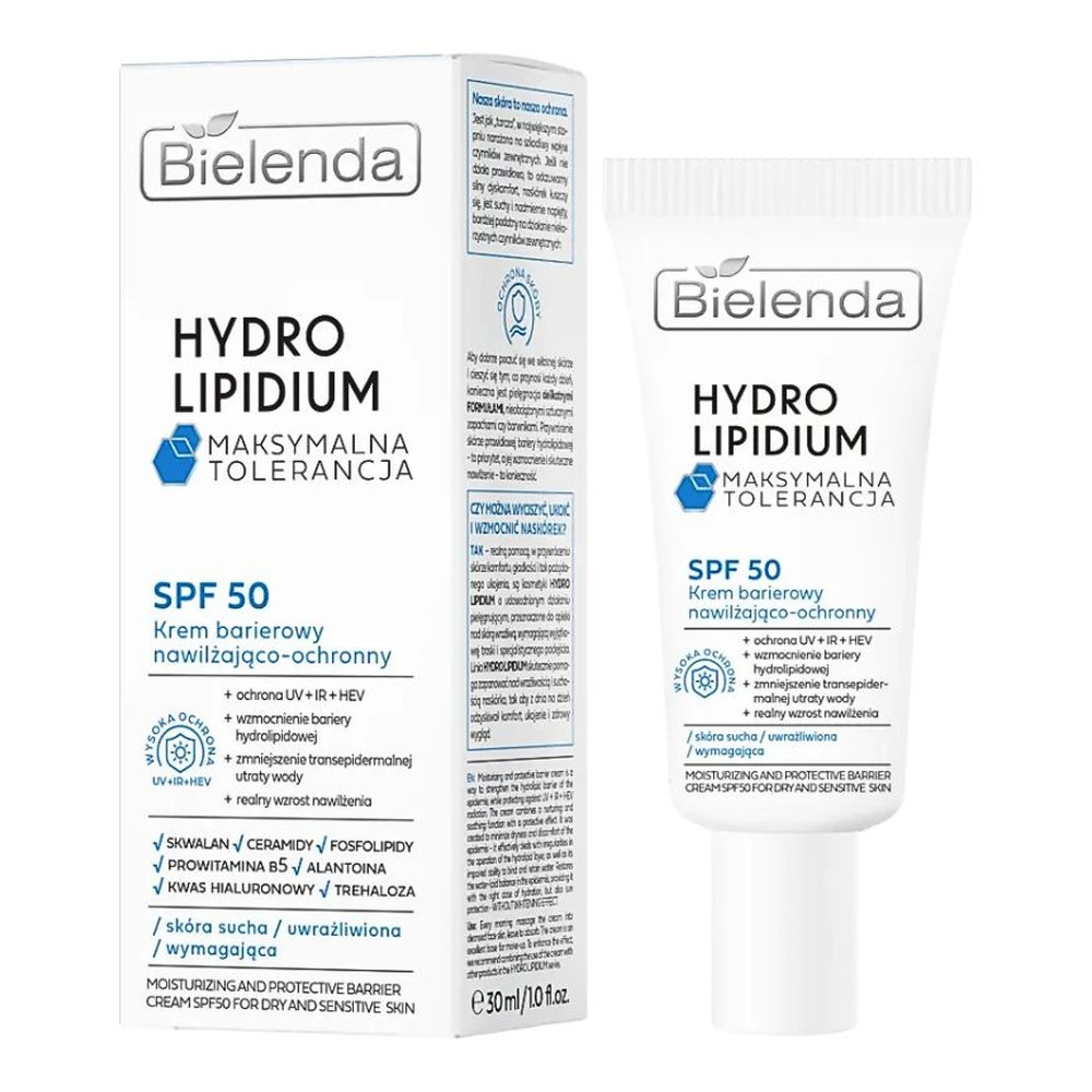 Bielenda Hydro Lipidium Maksymalna Tolerancja Krem Barierowy SPF50 Nawilżająco-Ochronny 30ml