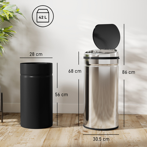 HOMCOM 42L Stainless Steel Sensor Bin - Silver Tone