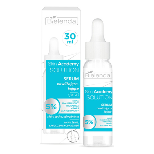 Bielenda Skin Academy Solution Serum Nawilżająco - Kojące 5% Kwas Hialuronowy Trehaloza dla Skóry Suchej Wrażliwej 30ml