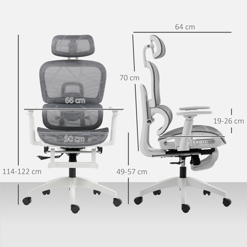 HOMCOM Multi-Adjustable Mesh Office Chair - Grey and White