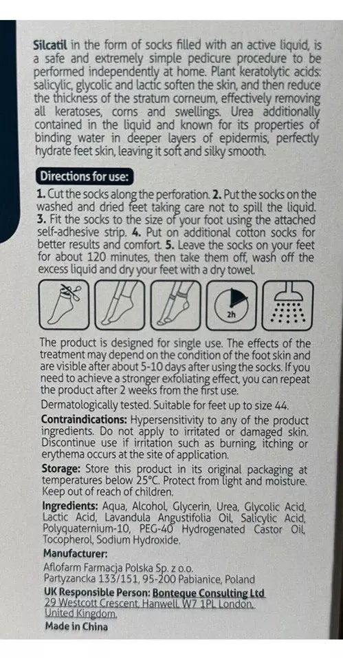 Silcatil Exfoliating Moisturizing Socks Removes Calluses 1 pair