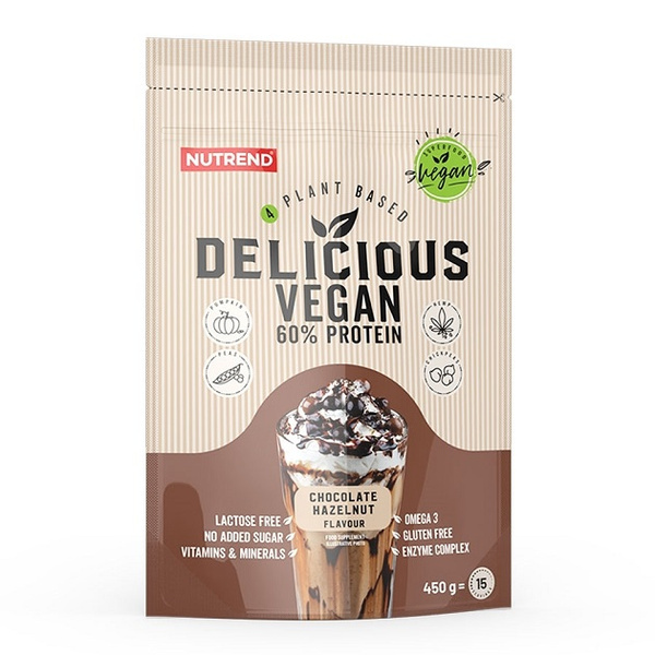 Nutrend Delicious Vegan Białko Wegańskie o Smaku Czekolady i Orzecha Laskowego dla Wegan 450g