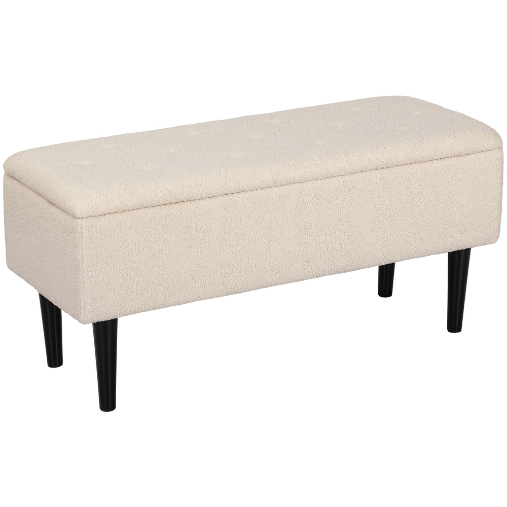 HOMCOM 57L Teddy Fleece Storage Ottoman - Cream