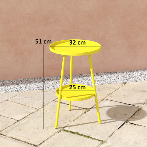 Outsunny Two-Tier Metal Garden Table - Yellow