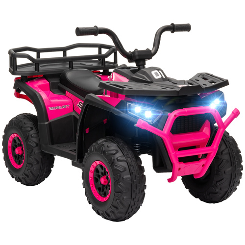 AIYAPLAY 12V Kids Electric Ride on ATV, Battery-Powered Quad Bike w/ Spring Suspension, Forward Backward, Storage Basket, Pink