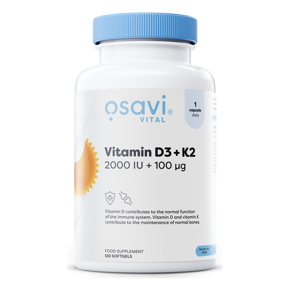 Osavi Vitamin D3 + K2 2000 IU + 100 mcg for Immunity and Healthy Bones 120 Softgels