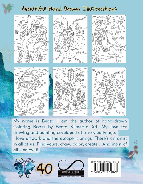 Joanna Sosnówka Beata Klimecka - Mermaid Coloring Book for Children Aged 4-8 Hand Drawn by the Artist English Edition