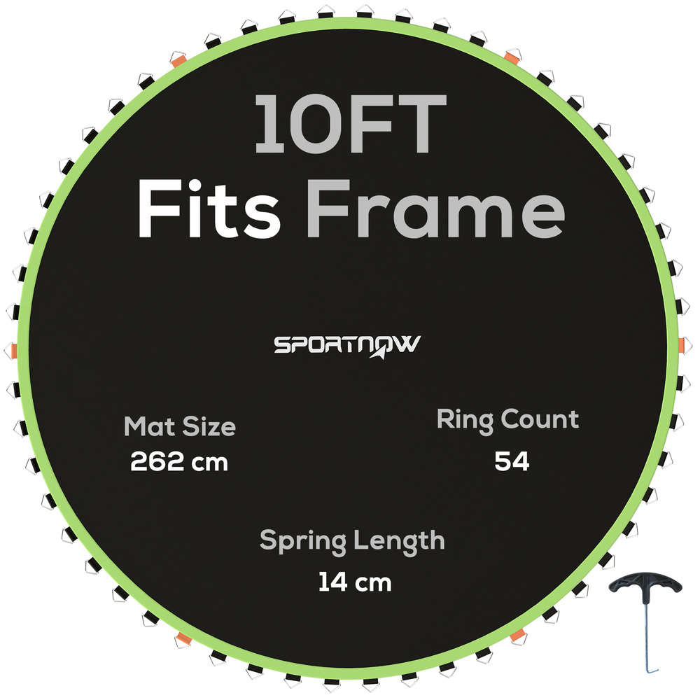 SPORTNOW Trampoline Replacement Mat with Spring Pull Tool, 54 V-Hooks, for 10ft Trampoline using 14cm Springs, Green