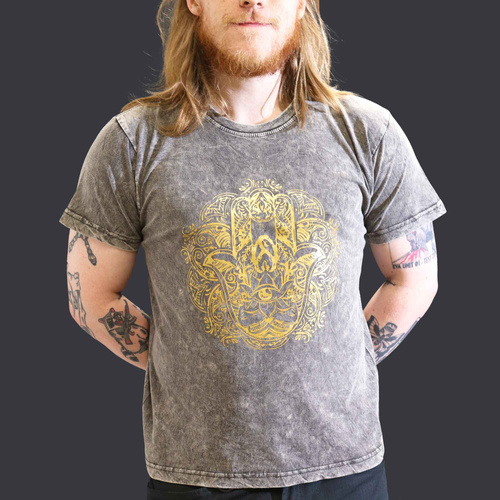 Large Stone Washed T-Shirt - Hamsa - Dark Grey