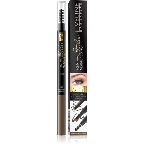 Eveline Brow Styler Multifunction 3in1 Nr 01 Średni Brąz 1 Sztuka