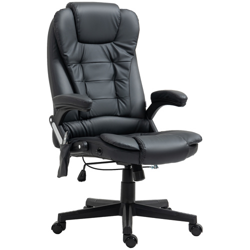 HOMCOM 6-Point Massage Office Chair with Seat Heated for Home Office, PU Leather High Back Executive Desk Chair with Adjustable Height and 360° Swivel for Work Study, Black