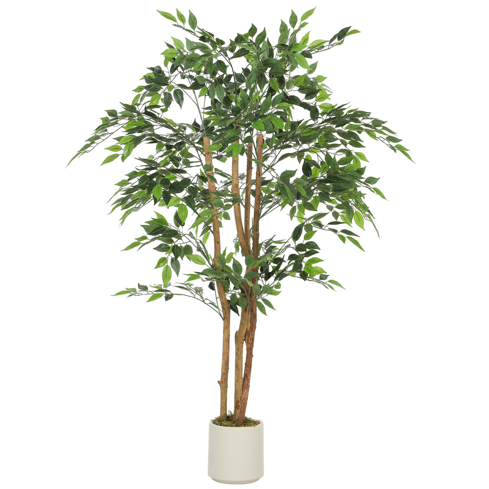 HOMCOM 150cm Artificial Ficus Tree, Fake Potted Tree with Solid Wood Trunk and Pot for Indoor, Green